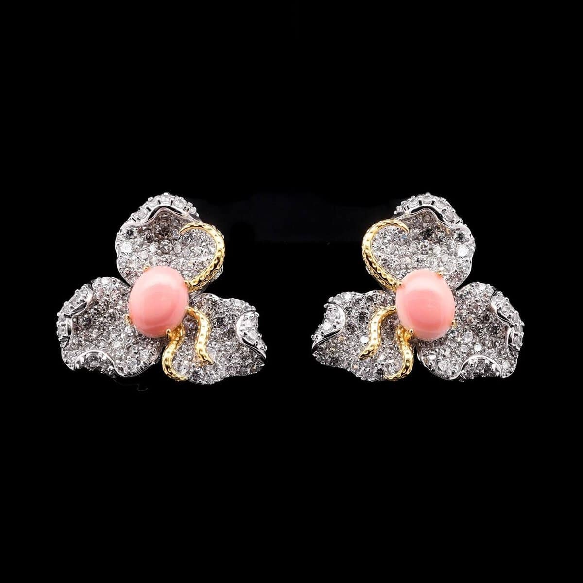Omnia Coral Orchid Earrings in 92.5 Silver with High Quality Simulated Diamonds and Gold Accents - OMNIASTORES UAE