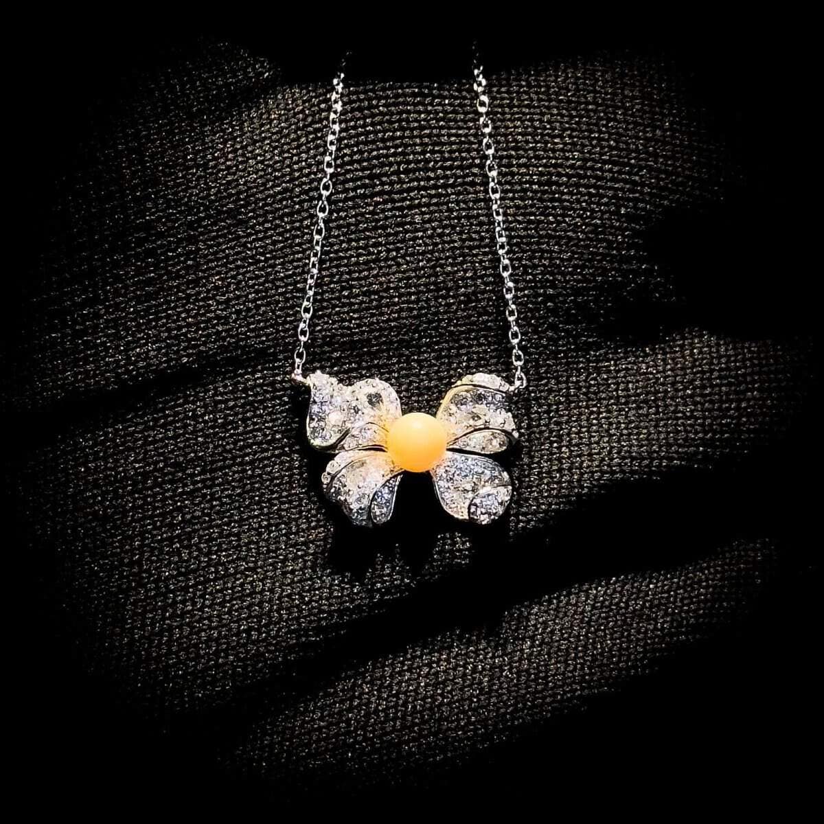 Omnia Coral Butterfly Necklace in 92.5 Silver with High Quality Simulated Diamonds - OMNIASTORES UAE