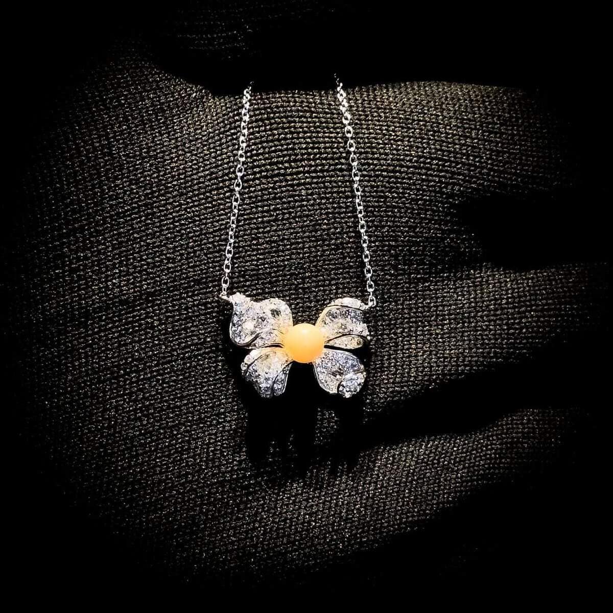 Omnia Coral Butterfly Necklace in 92.5 Silver with High Quality Simulated Diamonds - OMNIASTORES UAE