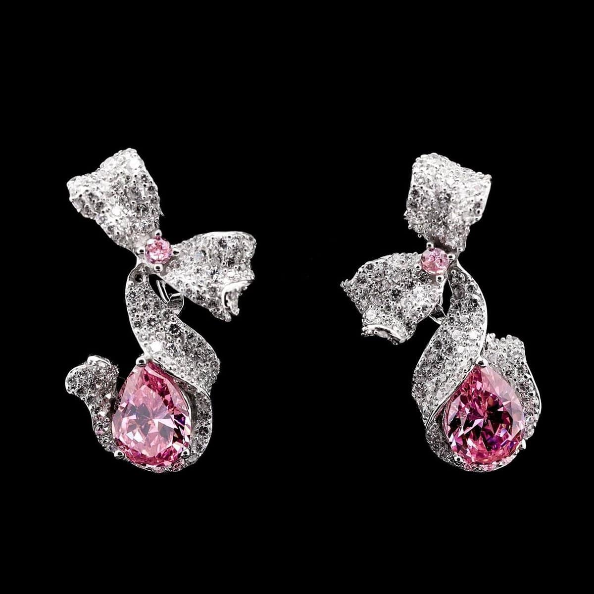 Omnia Pink Ribbon Earrings in 92.5 Silver with High Quality Simulated Diamonds - OMNIASTORES UAE