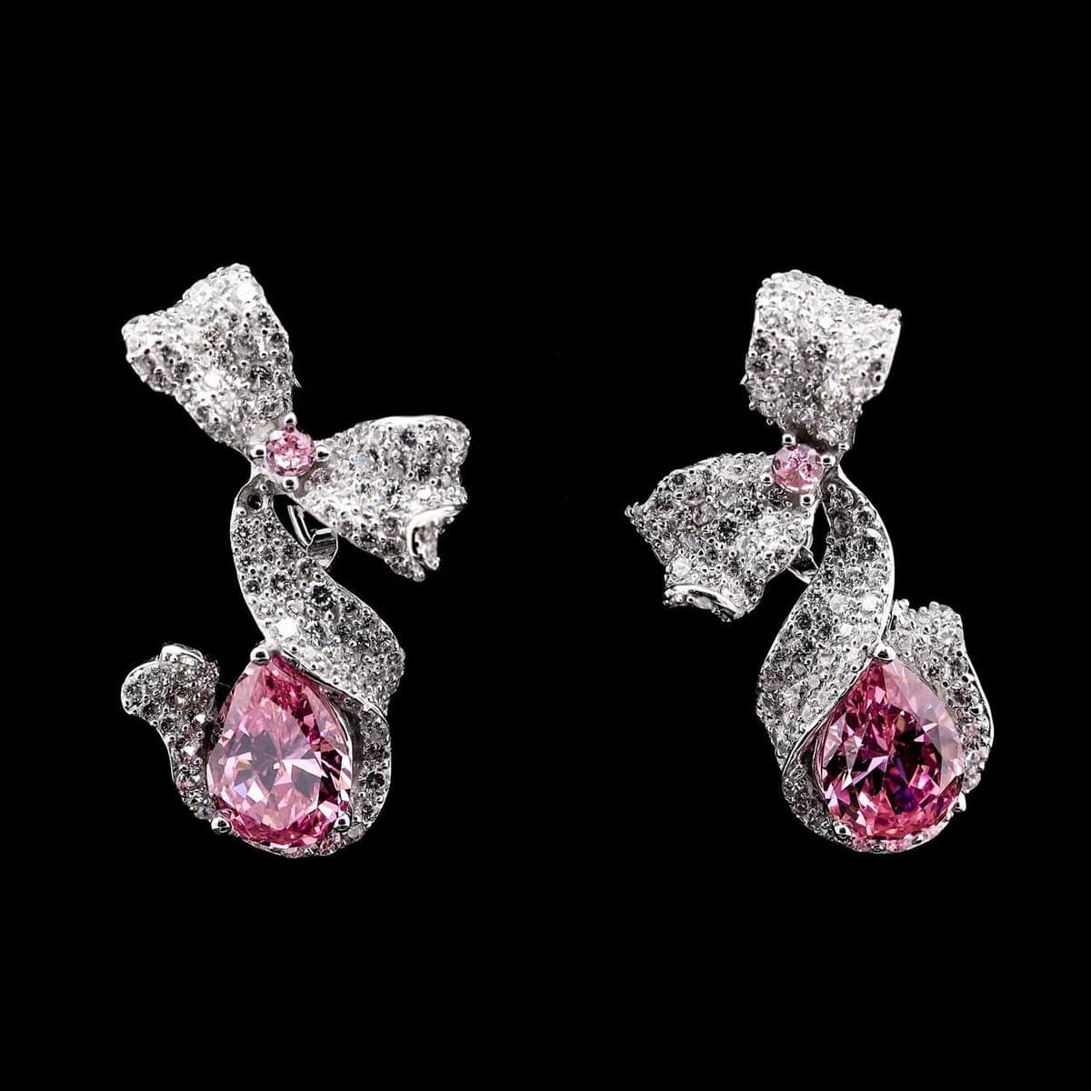 Omnia Pink Ribbon Earrings in 92.5 Silver with High Quality Simulated Diamonds - OMNIASTORES UAE