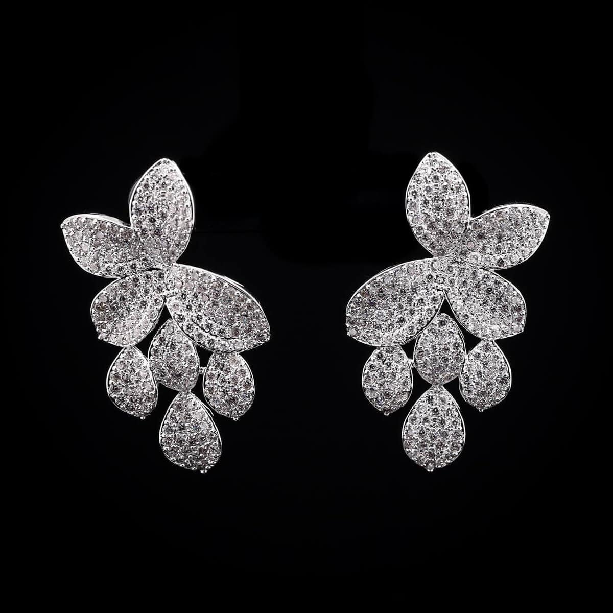 Omnia White Floral Drop Earrings with High-Quality Zircon Stones in Rhodium Plated - OMNIASTORES UAE