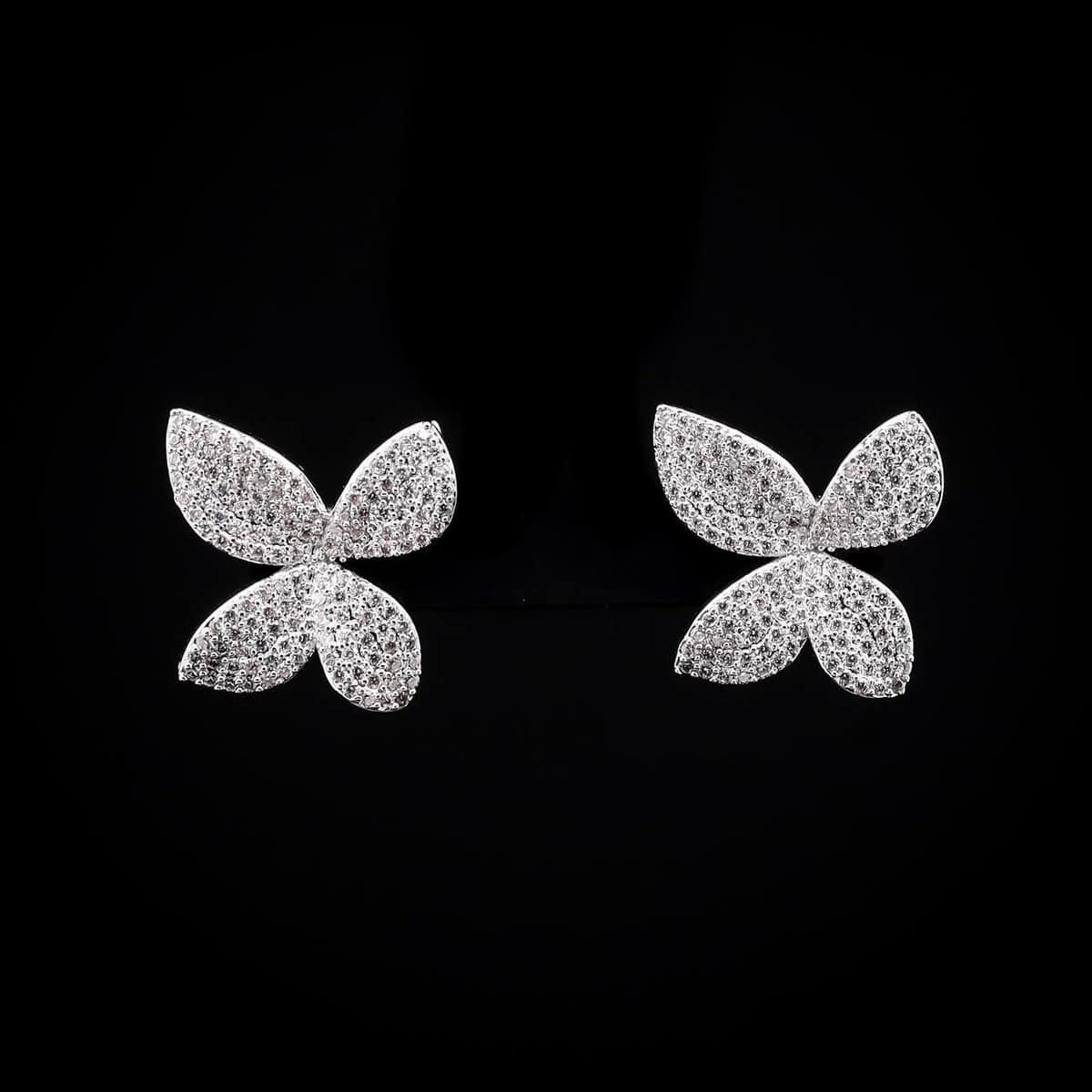 Omnia White Butterfly Earrings with High-Quality Zircon Stones in Rhodium Plated - OMNIASTORES UAE