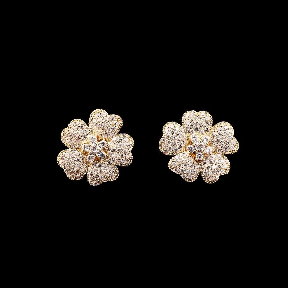 Omnia Golden Floral Earrings with High-Quality Zircon Stones in Rhodium Plated - OMNIASTORES UAE