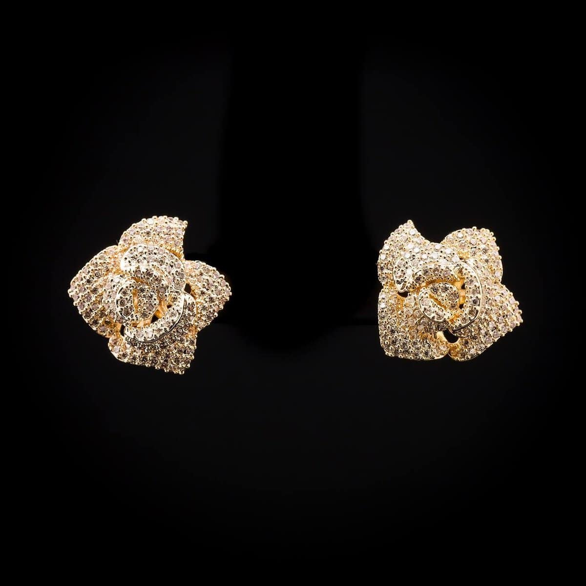 Omnia Golden Rose Earrings with High-Quality Zircon Stones in Rhodium Plated - OMNIASTORES UAE