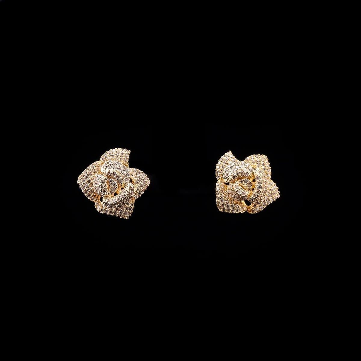 Omnia Golden Rose Earrings with High-Quality Zircon Stones in Rhodium Plated - OMNIASTORES UAE