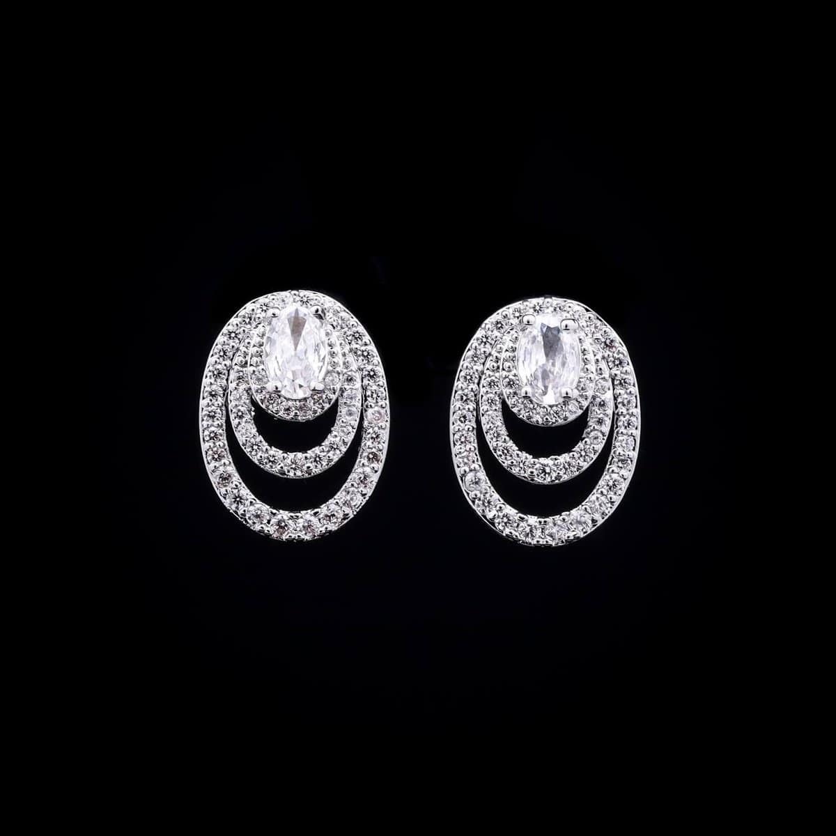 Omnia Ruby Oval White Drop Earrings with Triple Hoop Design in High-Quality Rhodium Plated - OMNIASTORES UAE