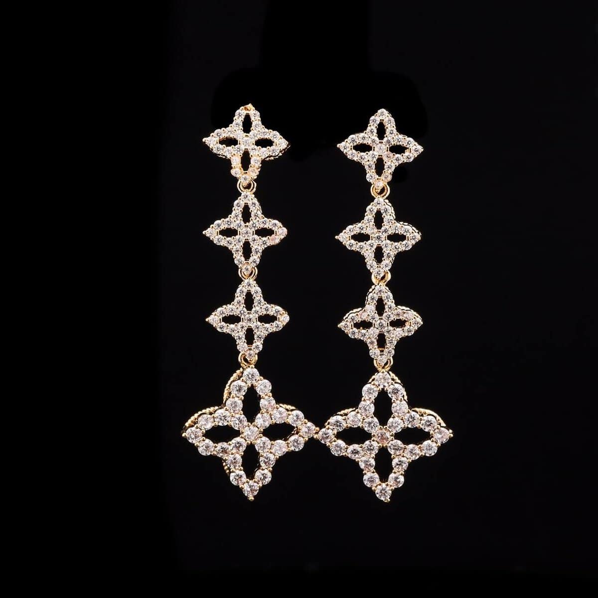 Omnia Zoe Gold Cross-Shaped Drop Earrings with High-Quality Zircon Stones in Rhodium Plated - OMNIASTORES UAE