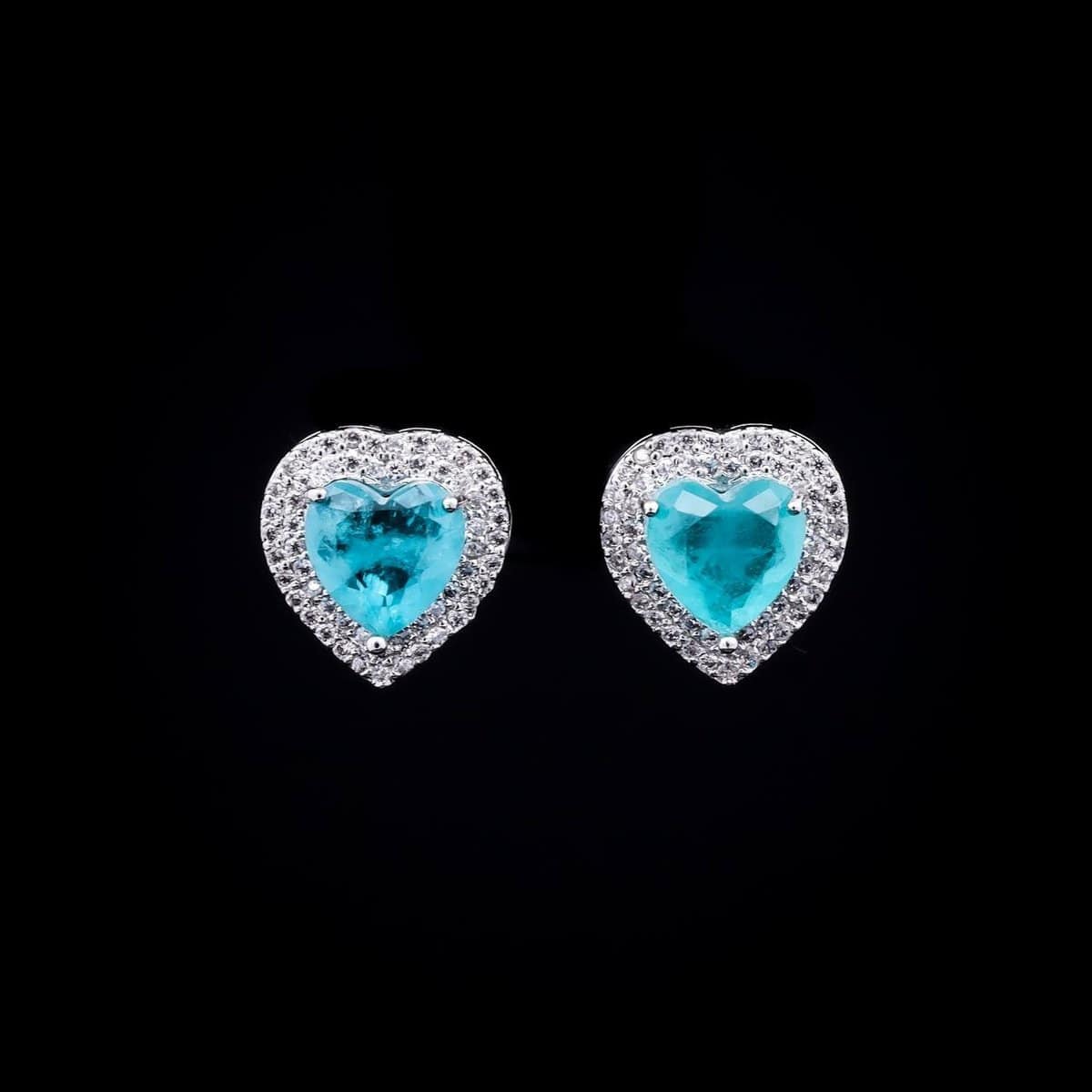 Omnia Serena Turquoise Heart-Shaped Stud Earrings with High-Quality Zircon Stones in Rhodium Plated - OMNIASTORES UAE
