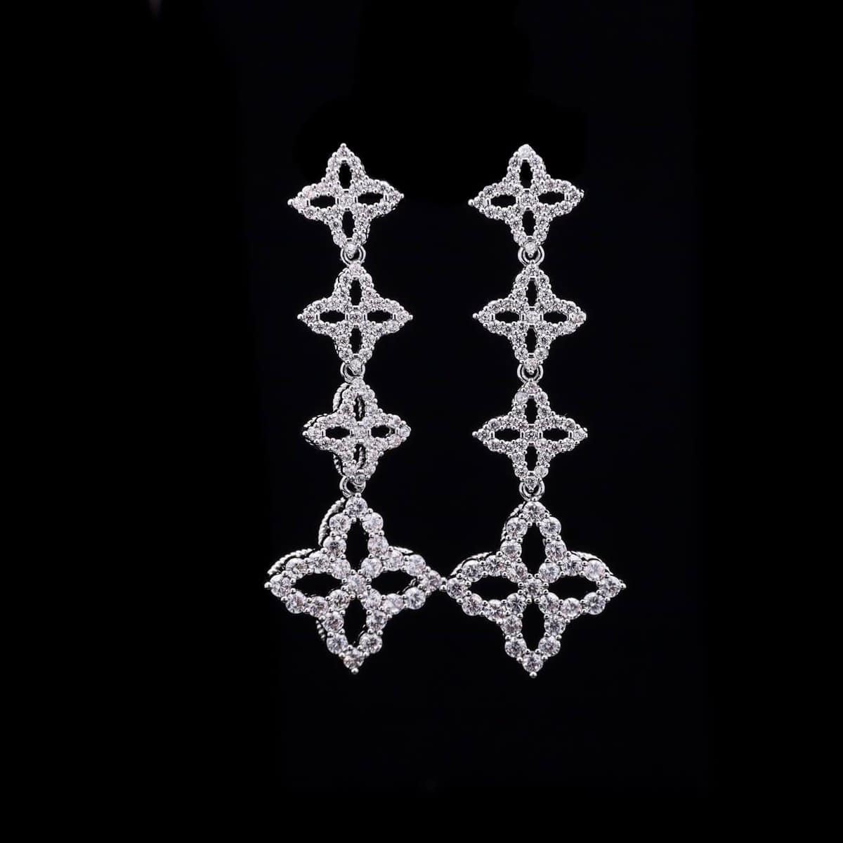 Omnia Zoe Silver Cross-Shaped Drop Earrings with High-Quality Zircon Stones in Rhodium Plated - OMNIASTORES UAE