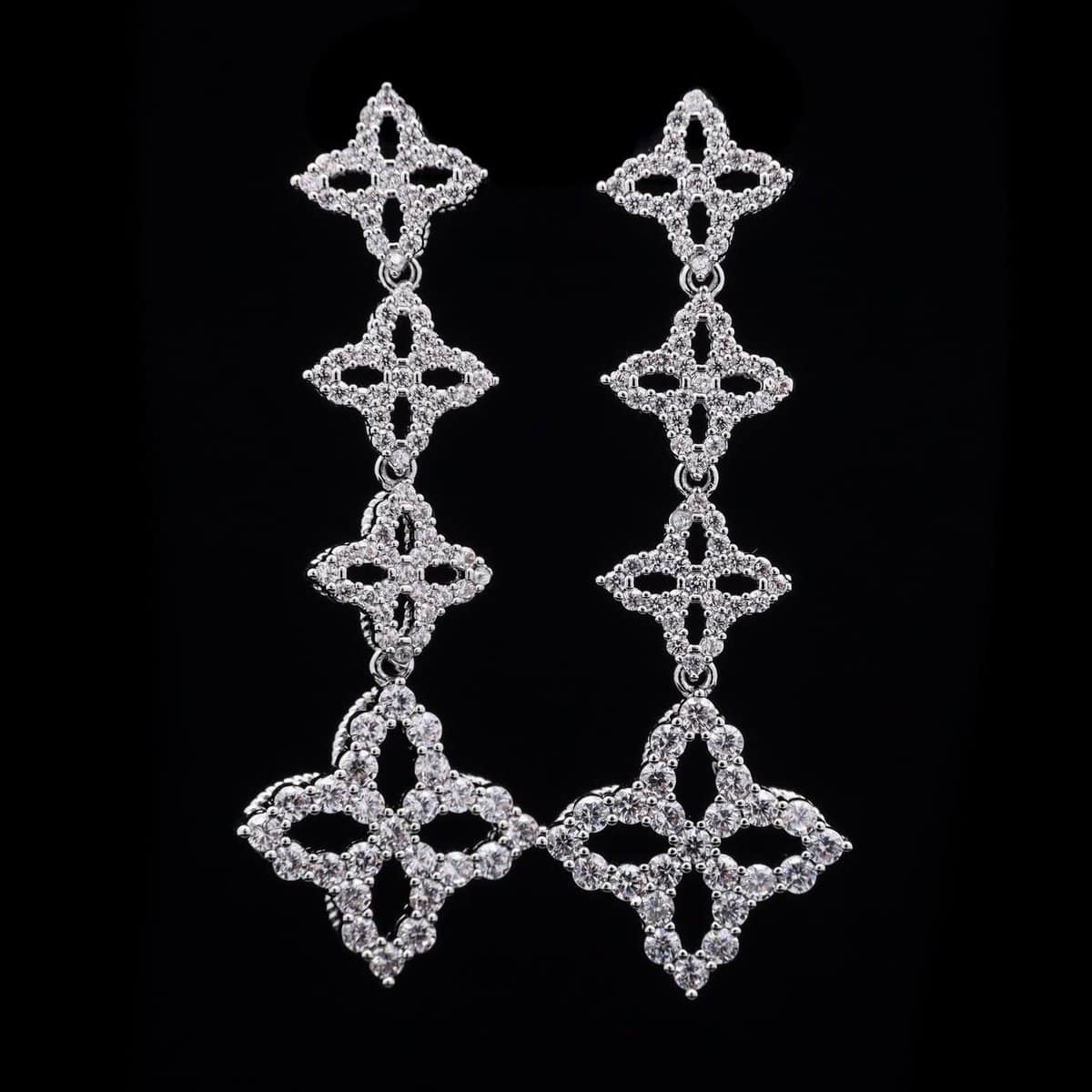 Omnia Zoe Silver Cross-Shaped Drop Earrings with High-Quality Zircon Stones in Rhodium Plated - OMNIASTORES UAE