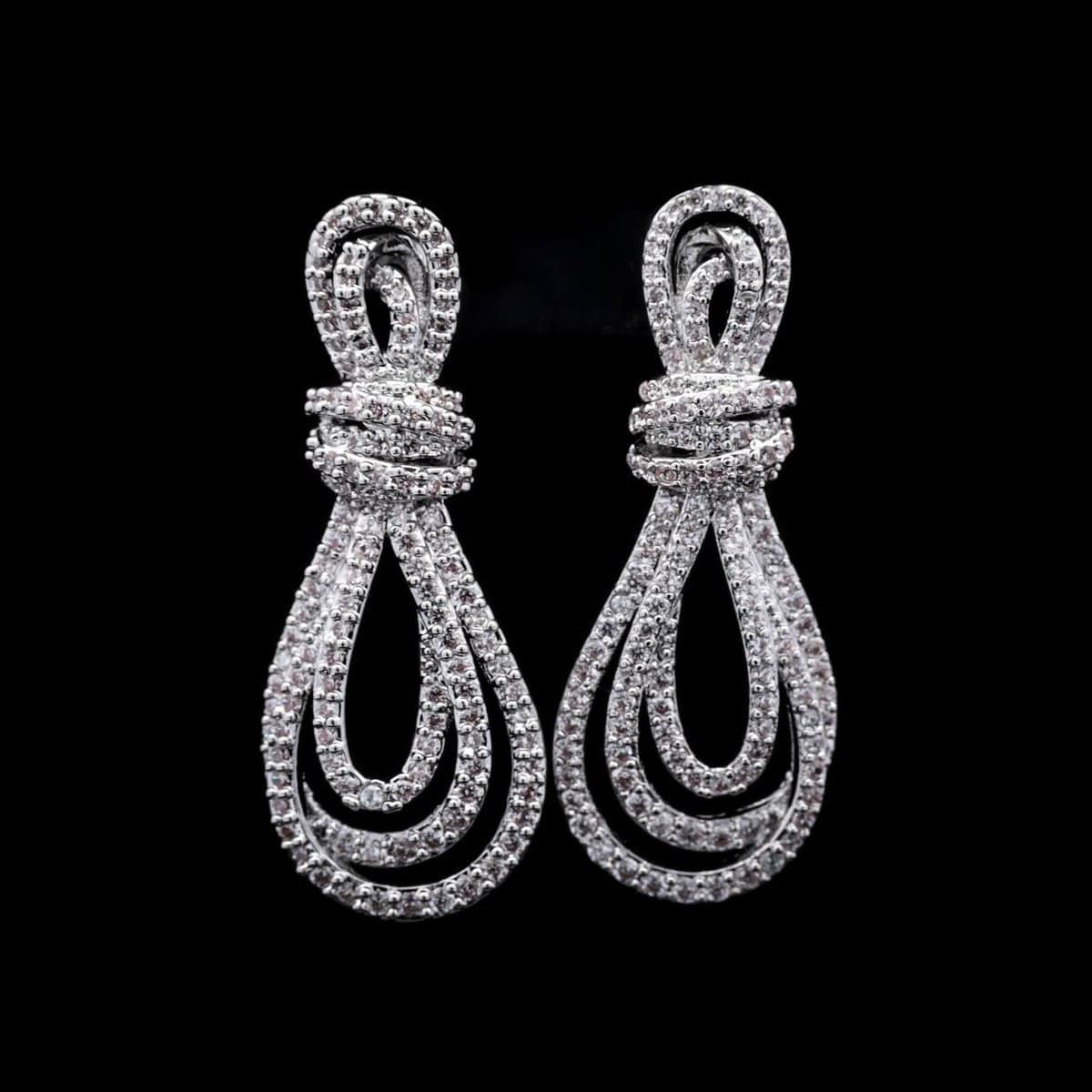 Omnia Olivia White Knot Drop Earrings in High-Quality Zircon Stone in Rhodium Plated - OMNIASTORES UAE