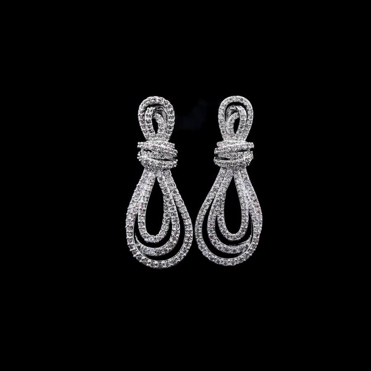 Omnia Olivia White Knot Drop Earrings in High-Quality Zircon Stone in Rhodium Plated - OMNIASTORES UAE