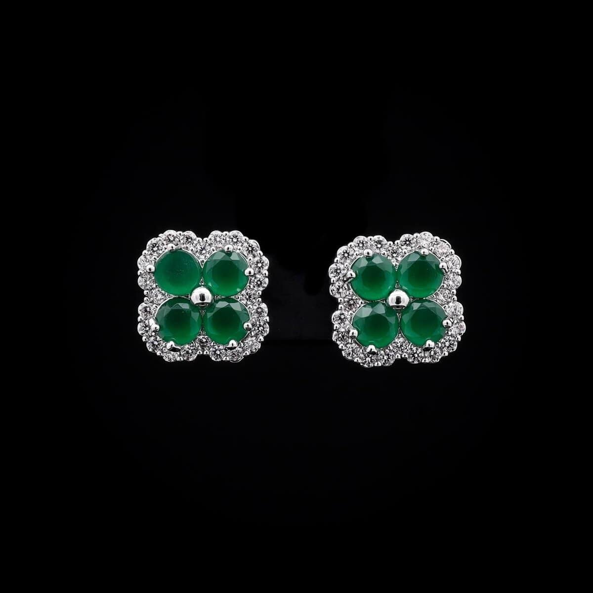 Omnia Abigail Green Crystal Stud Earrings in High-Quality Zircon Stone in Rhodium Plated - OMNIASTORES UAE