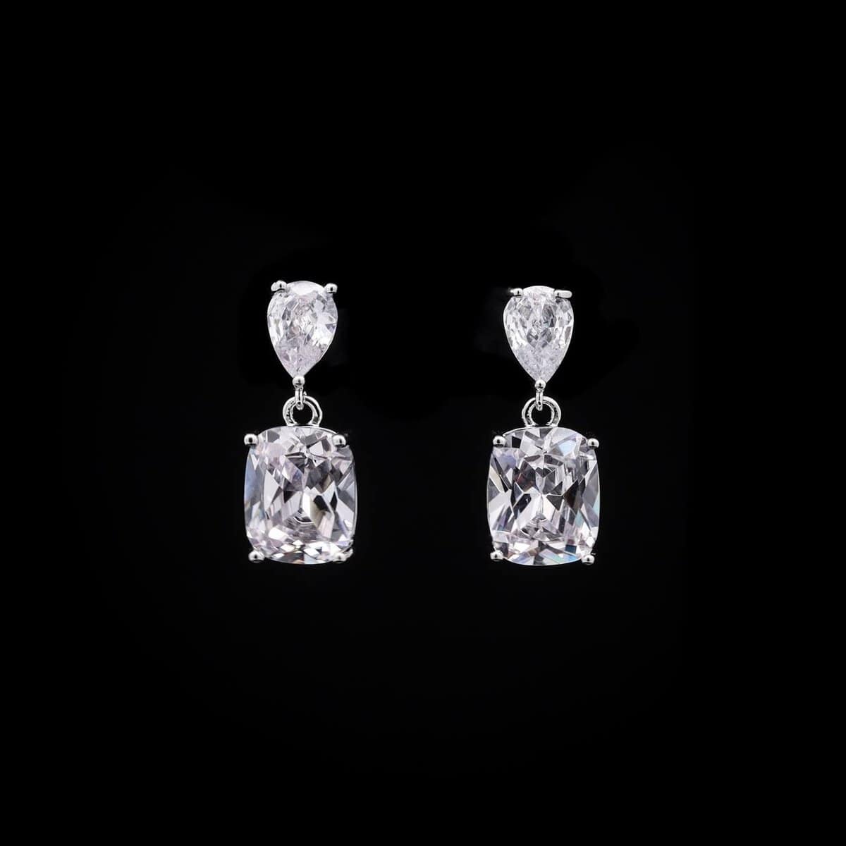 Omnia Rima Drop Earrings in High-Quality White Zircon Stone in Rhodium Plated with Classic Teardrop Design - OMNIASTORES UAE