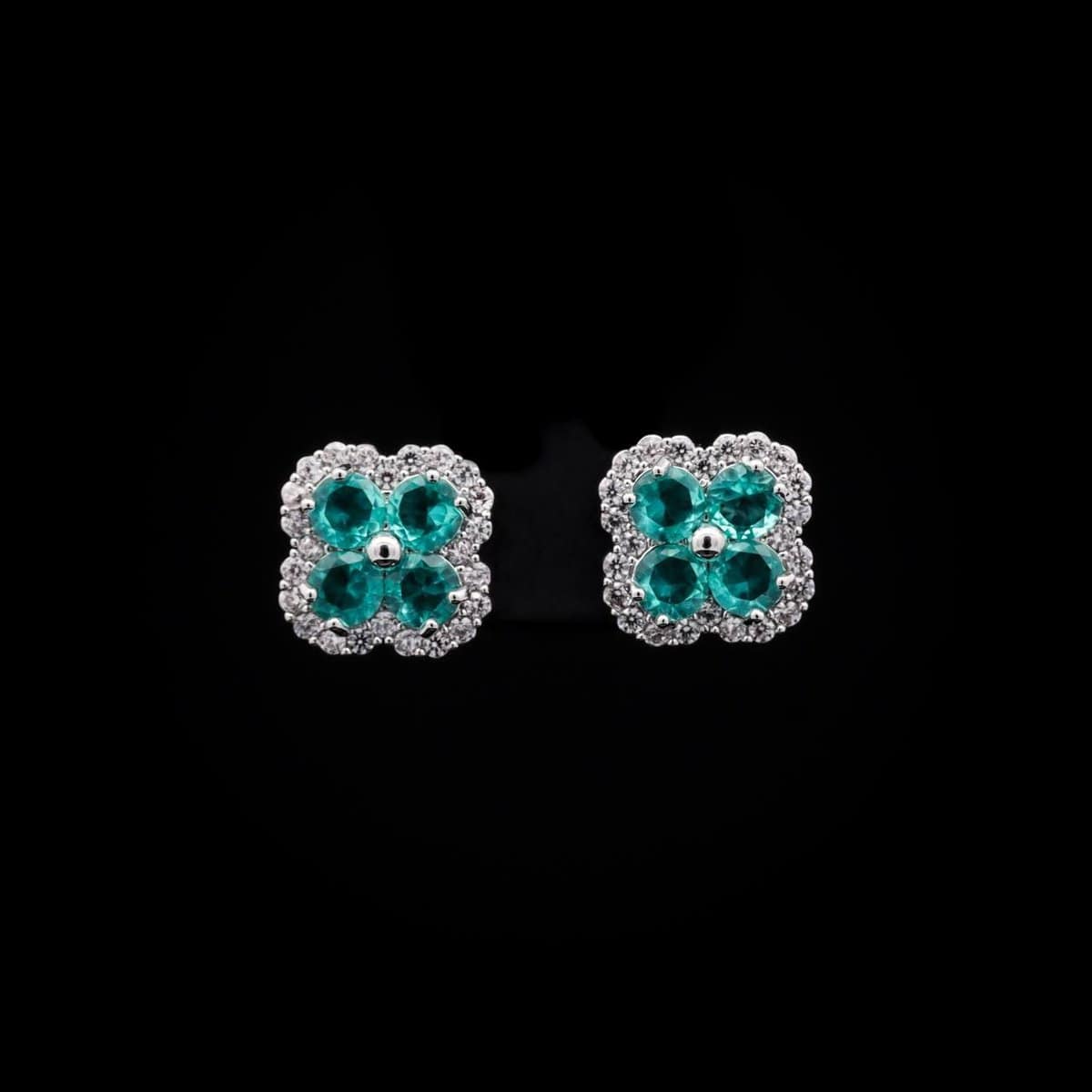Omnia Abigail Turquoise Stud Earrings in High-Quality Zircon Stone in Rhodium Plated - OMNIASTORES UAE