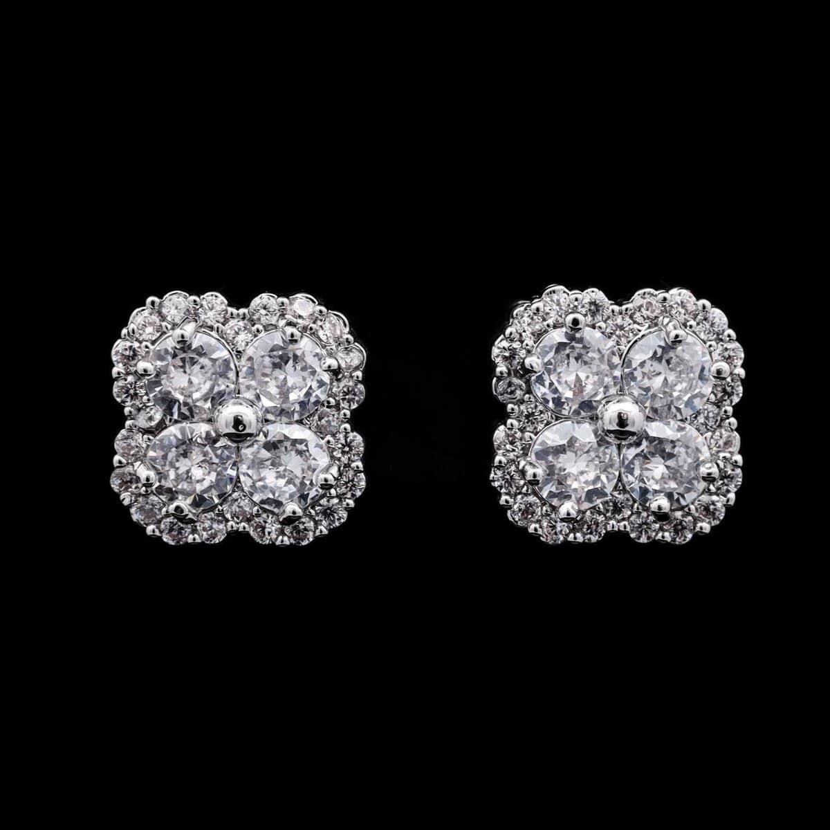 Omnia Evelyn White Floral Stud Earrings in High-Quality Zircon Stone in Rhodium Plated - OMNIASTORES UAE