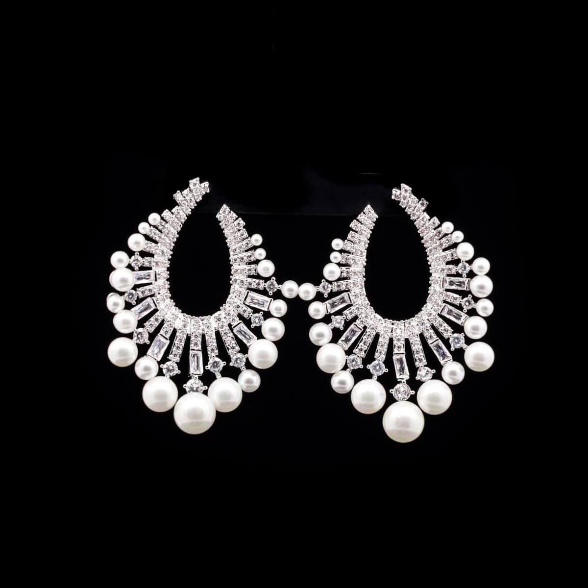 Omnia Pearl Drop Earrings in High-Quality Zircon Stone and Rhodium Plated - OMNIASTORES UAE