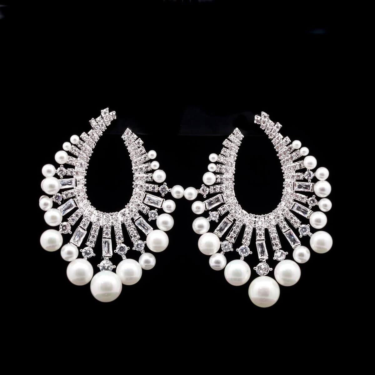 Omnia Pearl Drop Earrings in High-Quality Zircon Stone and Rhodium Plated - OMNIASTORES UAE
