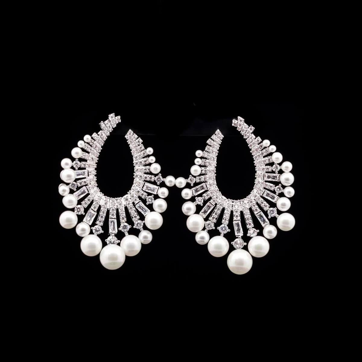 Omnia Pearl Drop Earrings in High-Quality Zircon Stone and Rhodium Plated - OMNIASTORES UAE