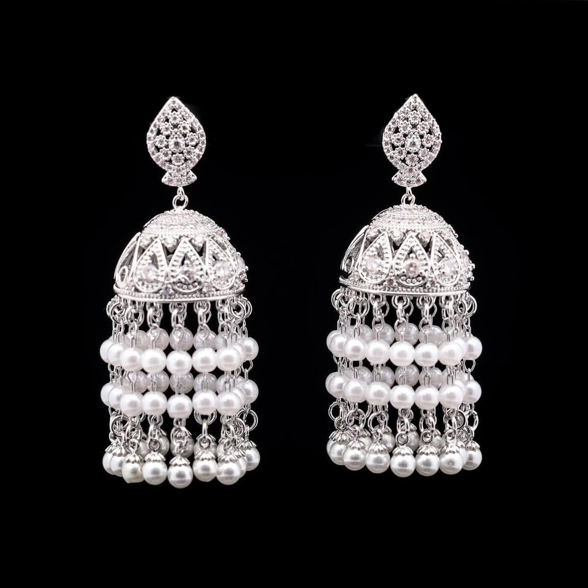 Omnia Pearl Tassel Earrings in High-Quality Zircon Stone and Rhodium Plated - OMNIASTORES UAE