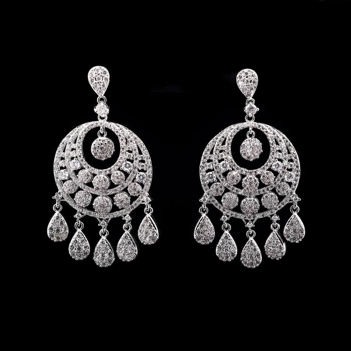 Omnia Crescent Drop Earrings in High-Quality Zircon Stone and Rhodium Plated - OMNIASTORES UAE