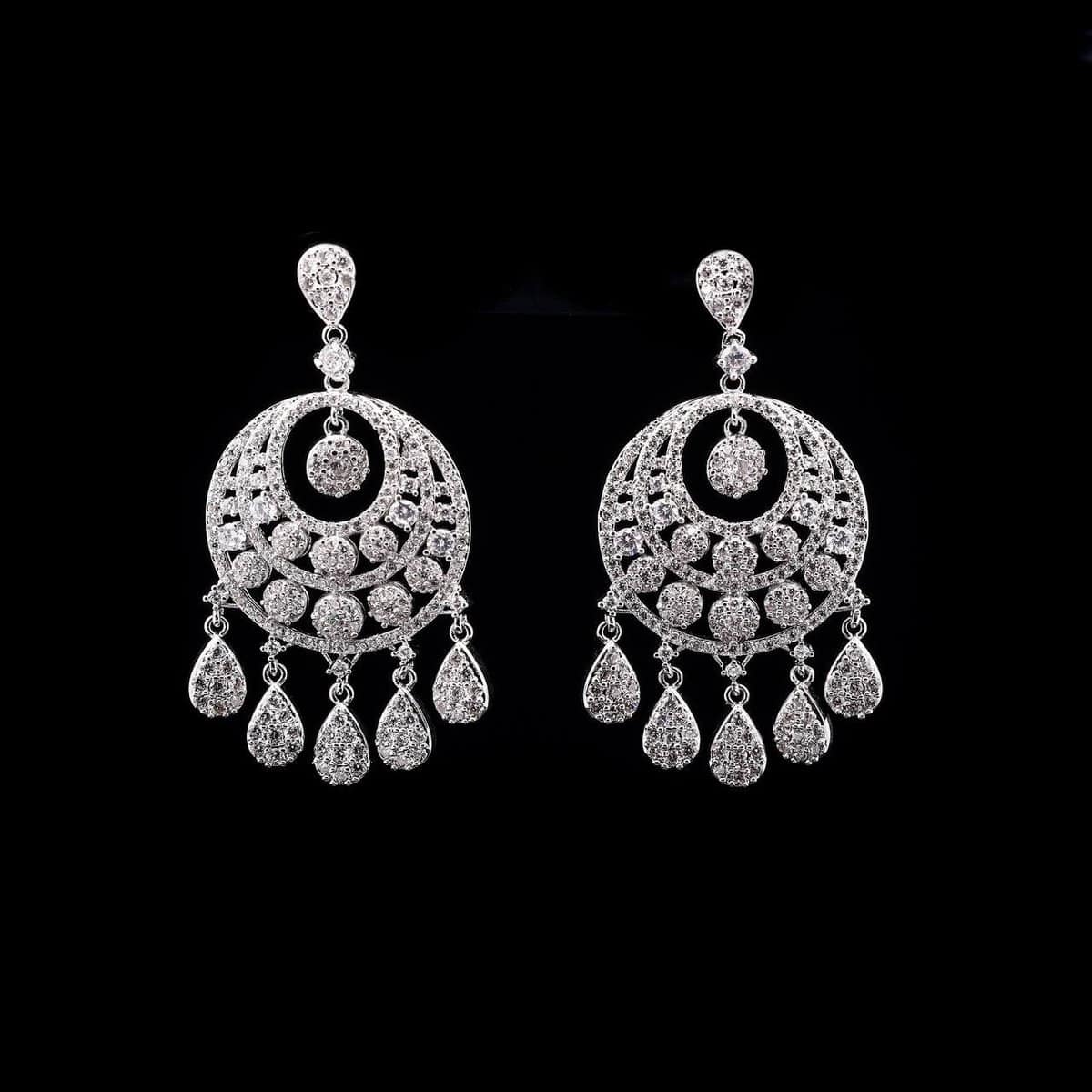 Omnia Crescent Drop Earrings in High-Quality Zircon Stone and Rhodium Plated - OMNIASTORES UAE