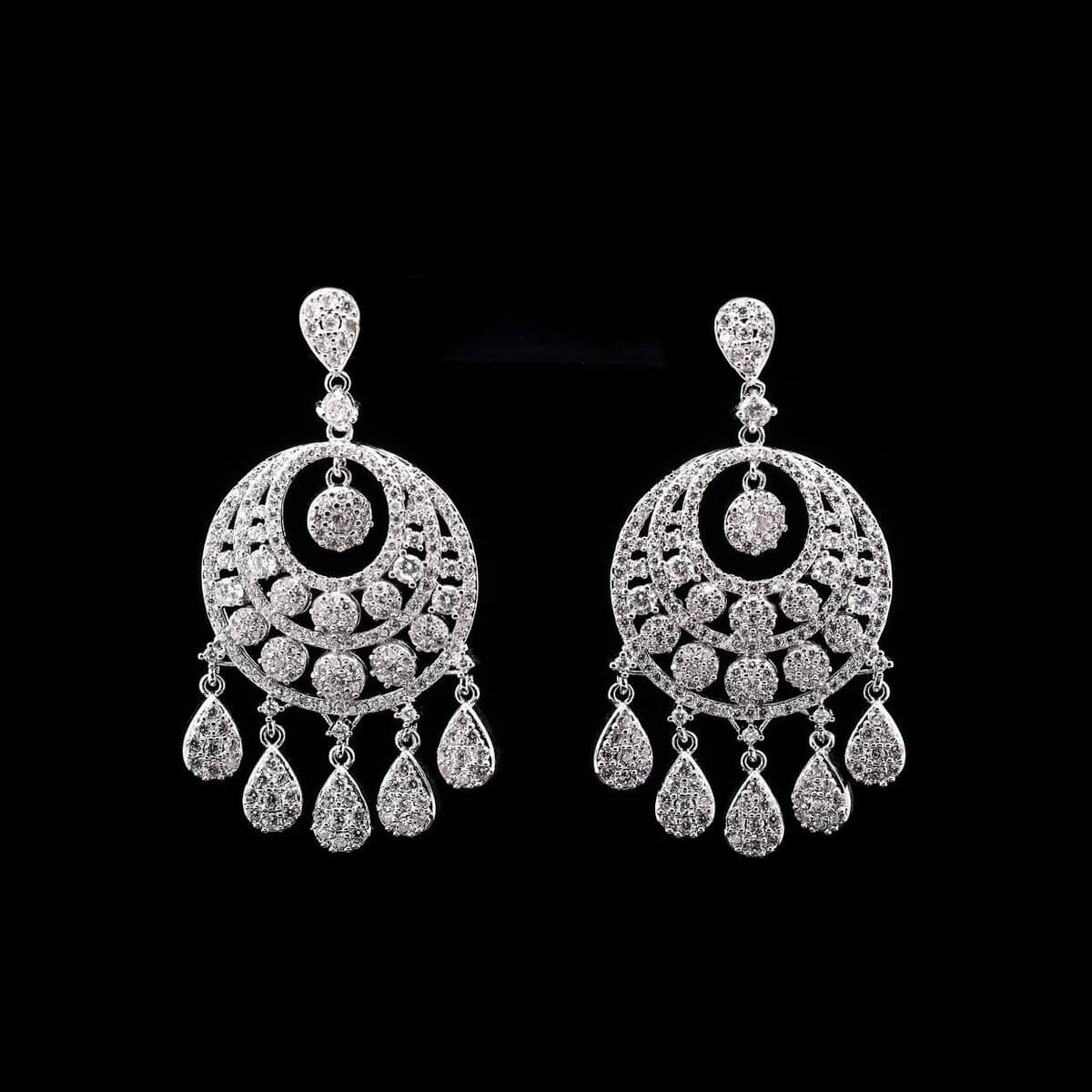 Omnia Crescent Drop Earrings in High-Quality Zircon Stone and Rhodium Plated - OMNIASTORES UAE