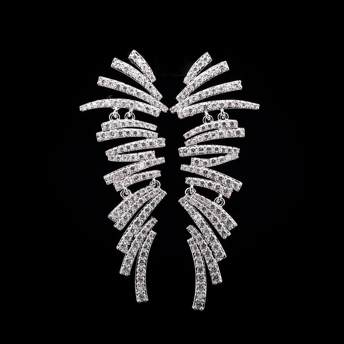 Omnia Wing Drop Earrings in High-Quality Zircon Stone and Rhodium Plated - OMNIASTORES UAE