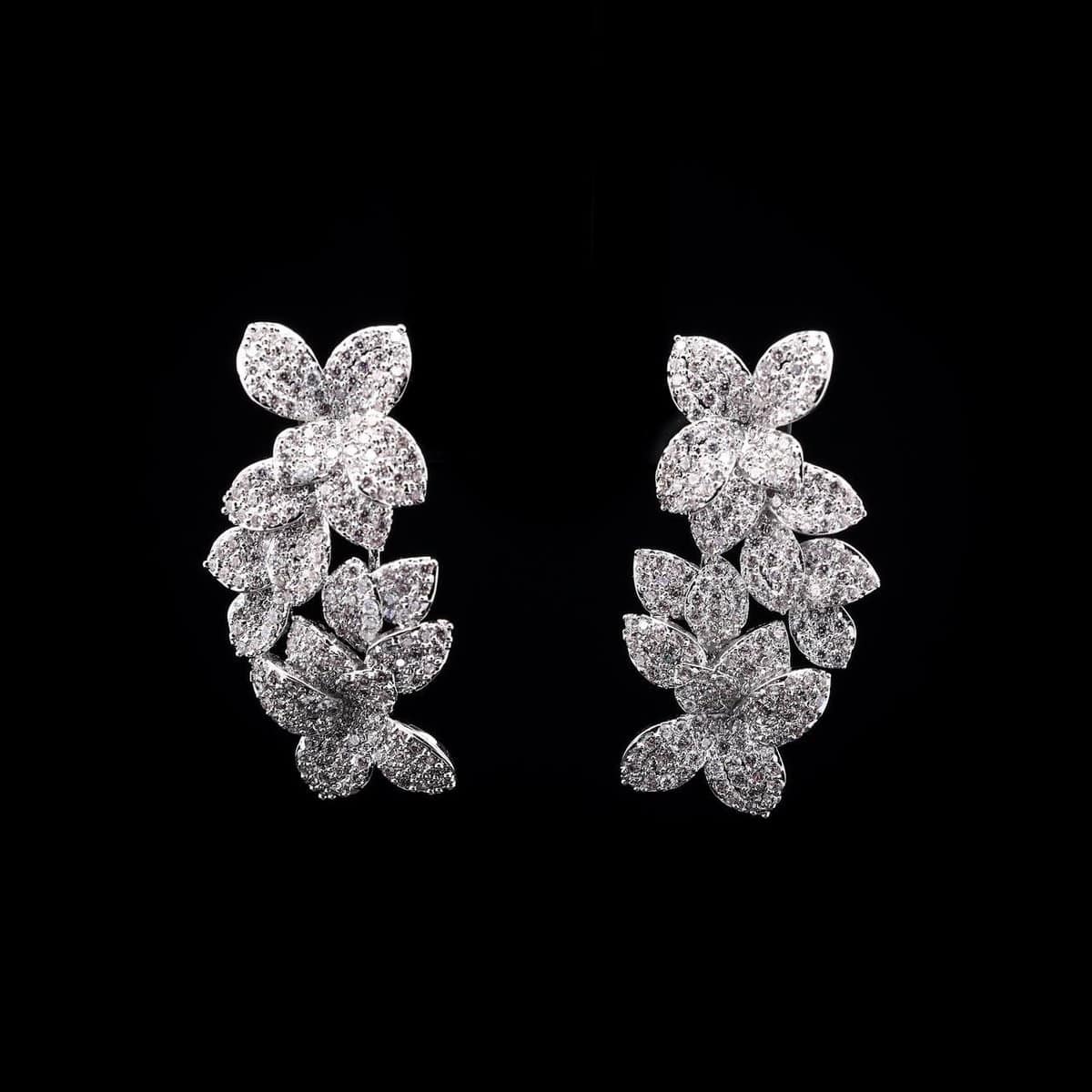 Omnia Blooming Floral Drop Earrings in High-Quality Zircon Stone and Rhodium Plated - OMNIASTORES UAE
