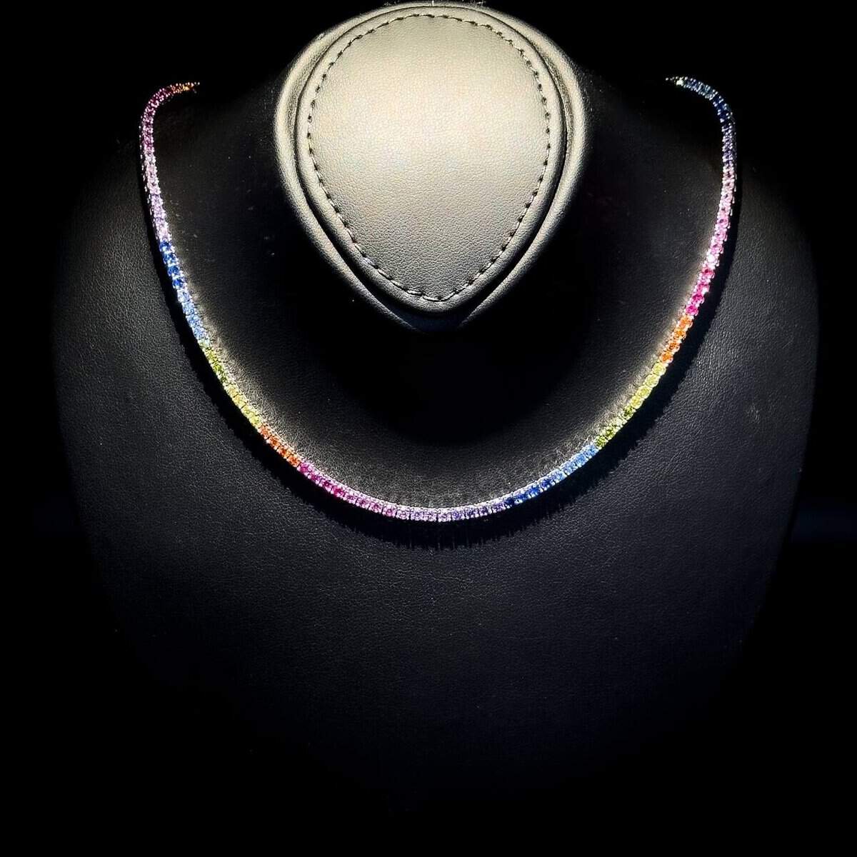 Omnia Saleen Multi-Colored Tennis Necklace 2.5mm in 92.5 Silver with High-Quality Simulated Diamonds - OMNIASTORES UAE