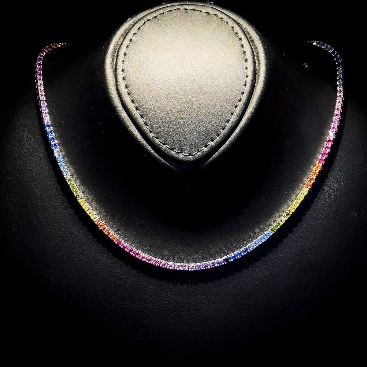 Omnia Saleen Multi-Colored Tennis Necklace 2.5mm in 92.5 Silver with High-Quality Simulated Diamonds - OMNIASTORES UAE