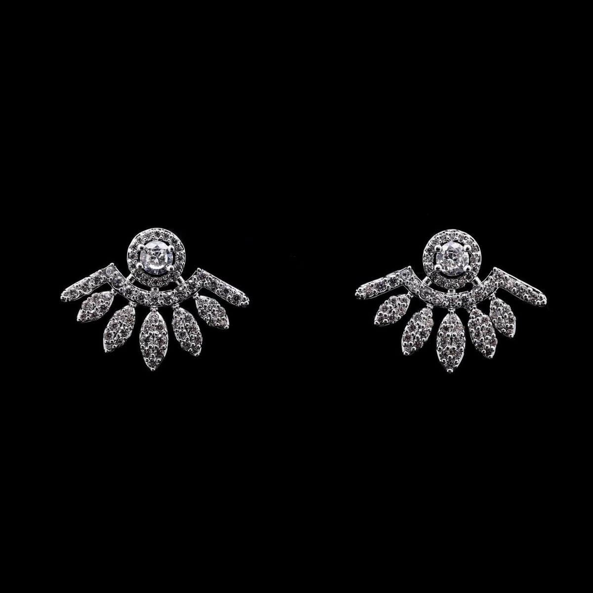 Omnia Salsabeel Radiant Sunburst Earrings with High-Quality Zircon Stones in Rhodium-Plated Finish - OMNIASTORES UAE