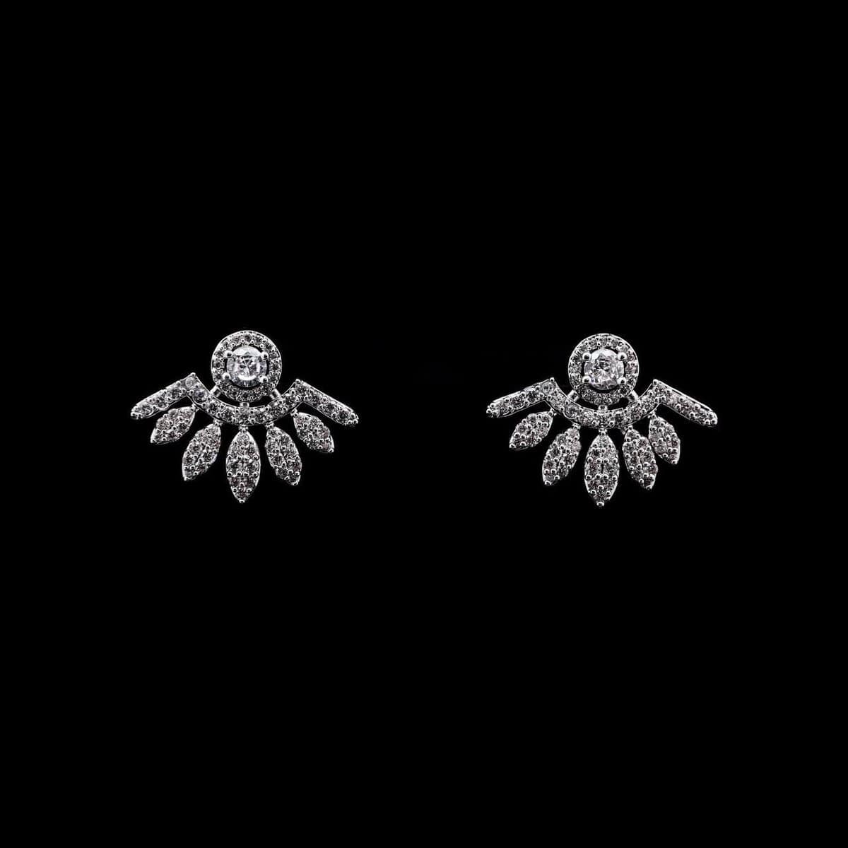 Omnia Salsabeel Radiant Sunburst Earrings with High-Quality Zircon Stones in Rhodium-Plated Finish - OMNIASTORES UAE