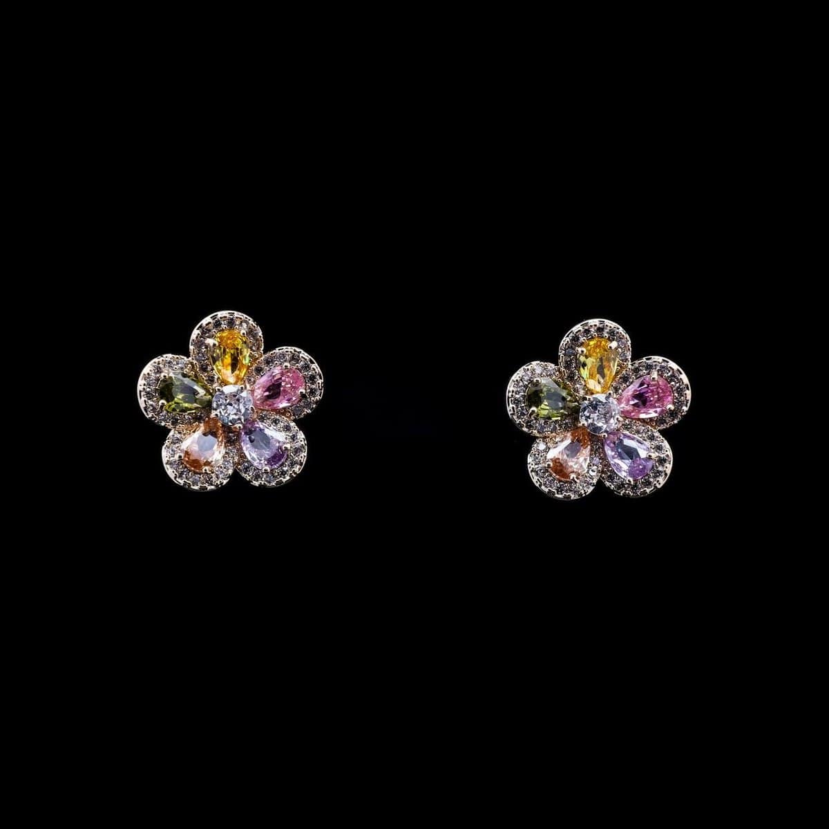 Omnia Tala Multi-Colored Floral Stud Earrings with High-Quality Zircon Stones in Rhodium-Plated Finish - OMNIASTORES UAE
