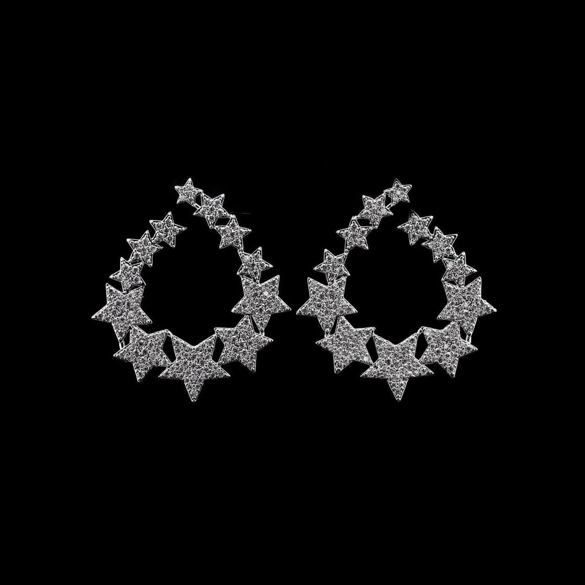 Omnia Najwan Star-Cluster Hoop Earrings with High-Quality Zircon Stones in Rhodium-Plated Finish - OMNIASTORES UAE