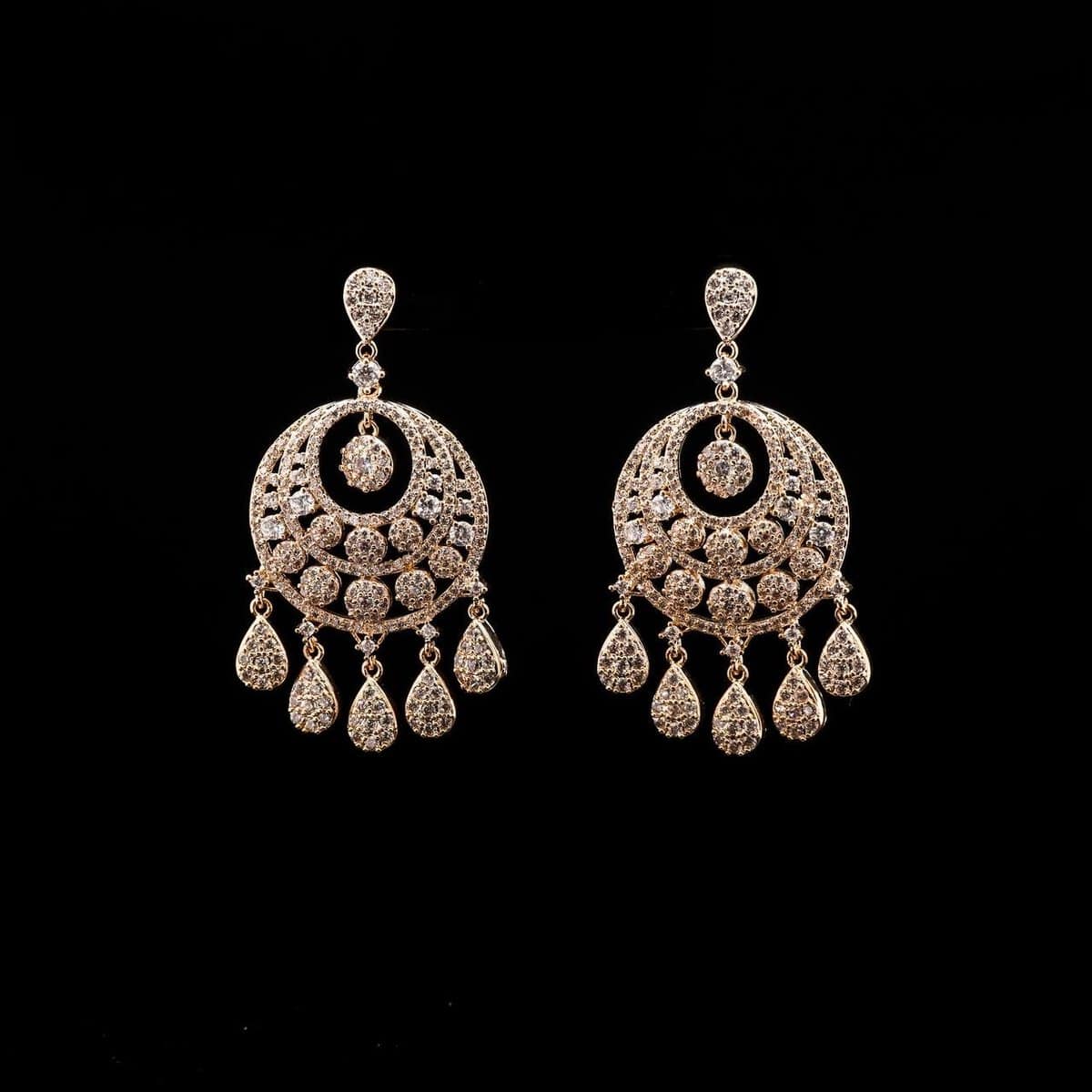 Omnia Crescent Golden Drop Earrings in High-Quality Zircon Stone and Rhodium Plated - OMNIASTORES UAE
