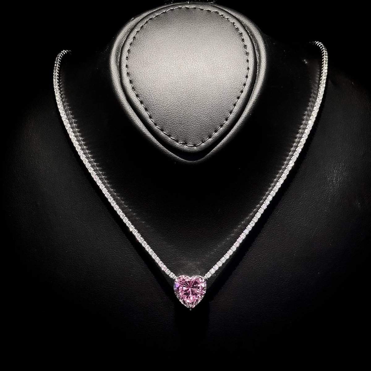 Omnia Heart Pink Necklace 925 Silver in High Quality Simulated Diamonds - OMNIASTORES UAE
