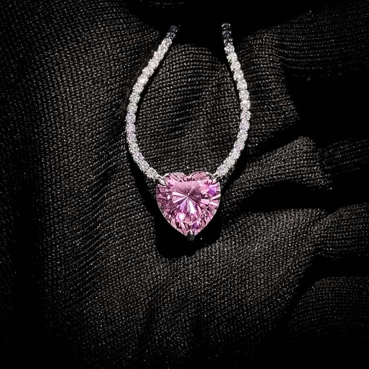 Omnia Heart Pink Necklace 925 Silver in High Quality Simulated Diamonds - OMNIASTORES UAE