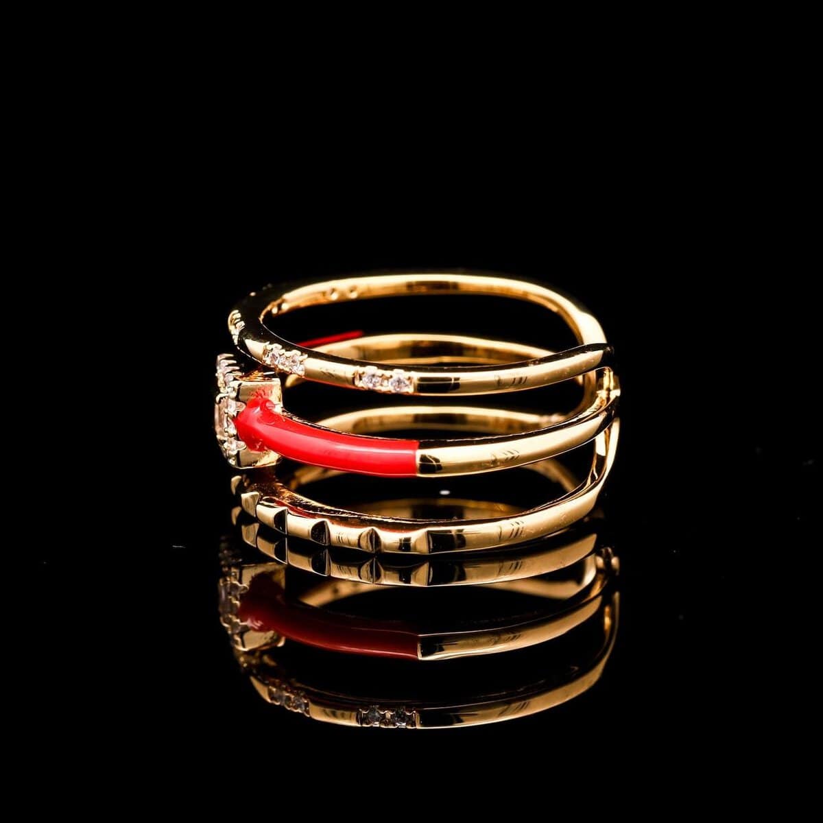 Omnia Shaina Golden Red Ring Accessories in High Quality Zircon Stone Rhodium Plated - OMNIASTORES UAE