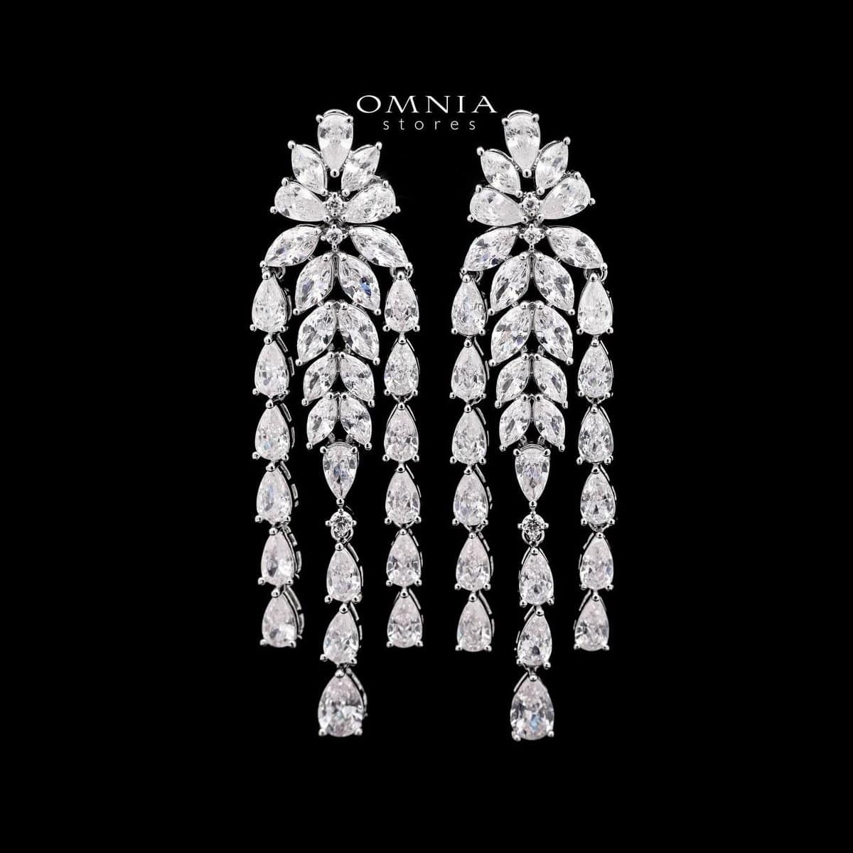 طقم إكسسوارات عرائس كامل فاخر من Omnia Sheena باللون الأبيض بطلاء الروديوم وحجر الزركون عالي الجودة