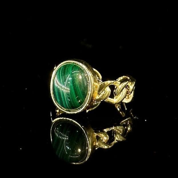 Omnia Ahmadi Ring in Malachite Stone Accessory in High Quality Zircon Stone in Rhodium Plated - OMNIASTORES UAE