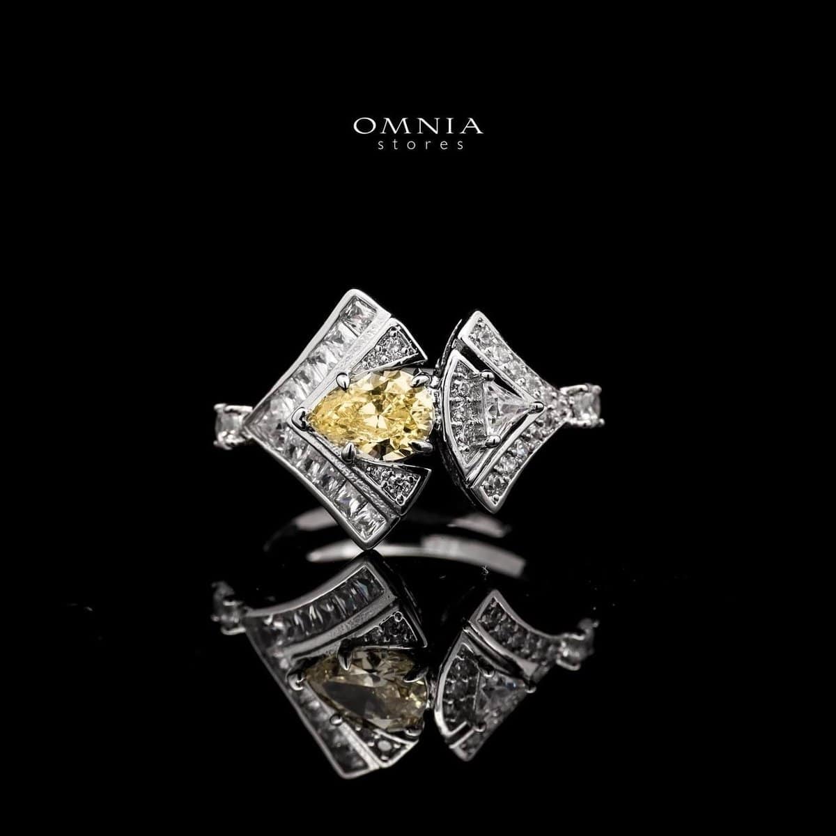 Omnia Elizabeth Yellow & White Bridal Full Set with Pear and Round Cut High-Quality Simulated Diamonds in a Stunning Two-Tone Rhodium Plated Finish - OMNIASTORES UAE