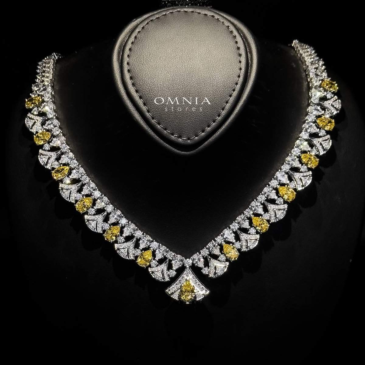 Omnia Elizabeth Yellow & White Bridal Full Set with Pear and Round Cut High-Quality Simulated Diamonds in a Stunning Two-Tone Rhodium Plated Finish - OMNIASTORES UAE