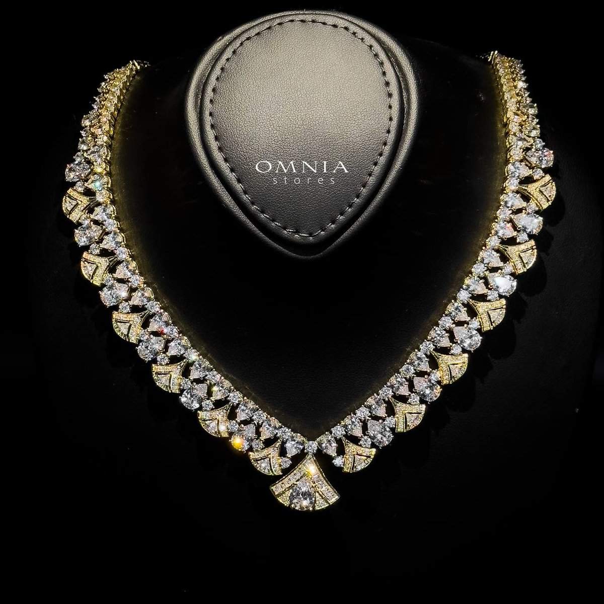 Omnia Elizabeth Golden Bridal Full Set with Pear and Round Cut High-Quality Simulated Diamonds in an Elegant Gold-Tone Rhodium Plated Finish - OMNIASTORES UAE