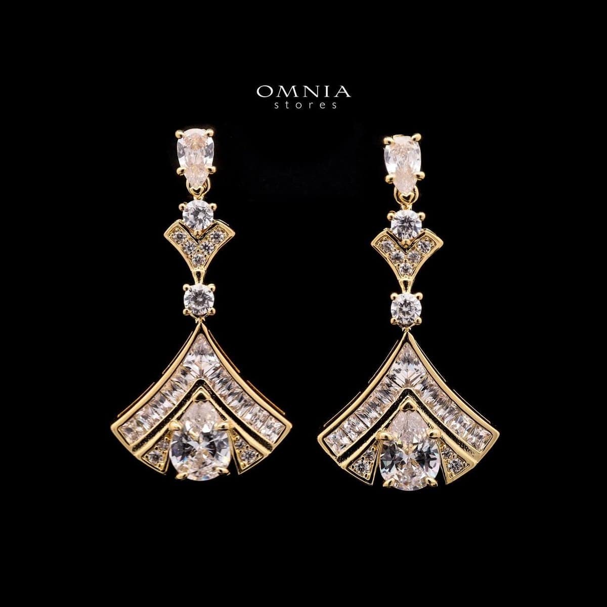 Omnia Elizabeth Golden Bridal Full Set with Pear and Round Cut High-Quality Simulated Diamonds in an Elegant Gold-Tone Rhodium Plated Finish - OMNIASTORES UAE