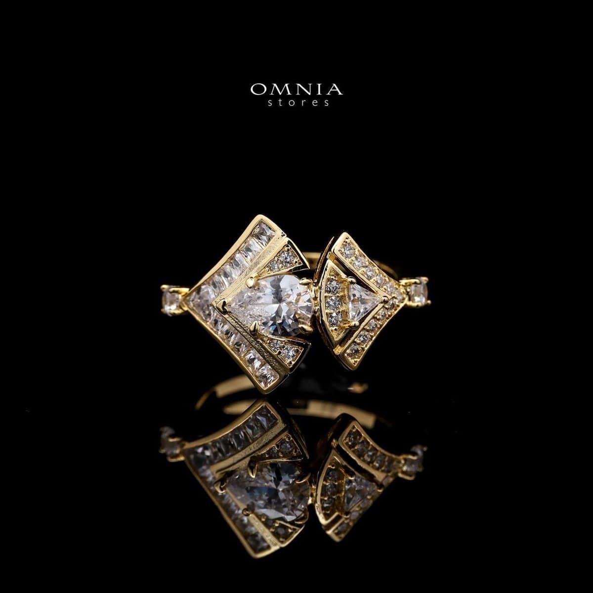 Omnia Elizabeth Golden Bridal Full Set with Pear and Round Cut High-Quality Simulated Diamonds in an Elegant Gold-Tone Rhodium Plated Finish - OMNIASTORES UAE