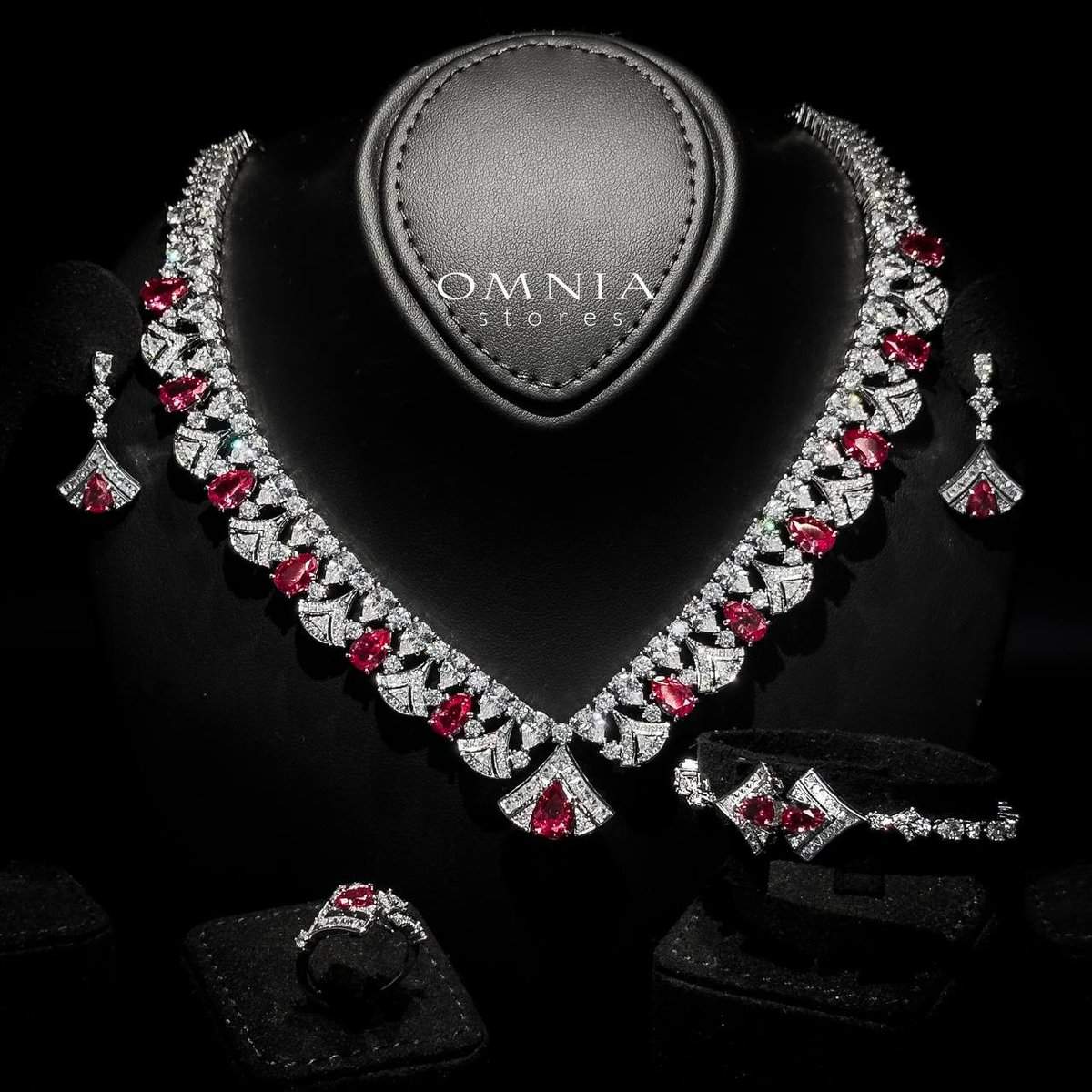 Omnia Elizabeth Maroon & White Luxury Full Jewelry Set - OMNIASTORES UAE