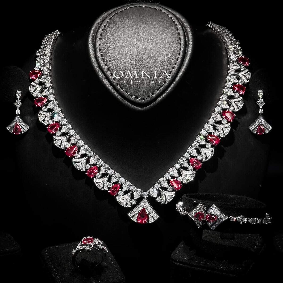 Omnia Elizabeth Maroon & White Luxury Full Jewelry Set - OMNIASTORES UAE