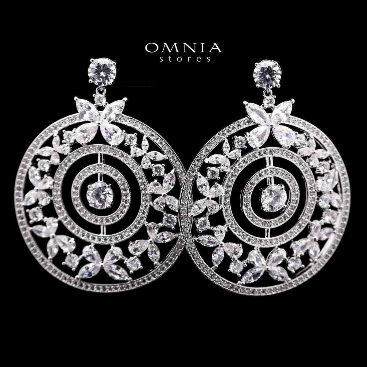 Omnia White Chandelier Earrings with Round, Marquise, and Pear-Cut High-Quality Zircon Stones in a Rhodium Plated Finish - OMNIASTORES UAE